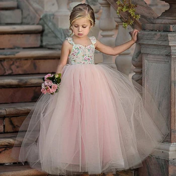 EACHIN Mergaičių Suknelės, Pink Gėlių Spausdinti Suknelės Tiulio Tinklelio, Ilgai Vaikai Suknelė Šalies Kalėdų Dress Vaikams Baby Princess Dress