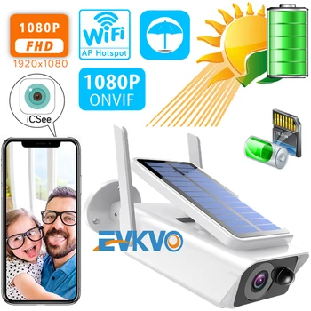 EVKVO 2MP Platus Vaizdas stebėjimo kamerą Saulės baterijų Įkrovimo Baterija (akumuliatorius 1080P Full HD Lauko, Patalpų Apsaugos Wi-fi IP Kamera