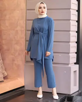 Eid Dviejų Dalių Musulmonų Rinkiniai Moterims Abaja Turkija Hijab Caftan Dress Maroko Kaftan Islamas Drabužių Abayas Musulman Ansambliai Ramadanas
