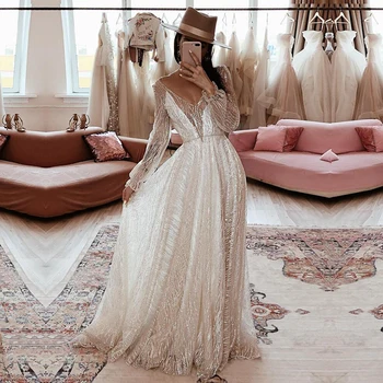 Eightale Elegantiškas Vakarines Sukneles 2020 V-Kaklo-Line Ilgomis Rankovėmis Dubajus Arabų Ilgai Šalies Baigimo Užsakymą Promenadzie Suknelė