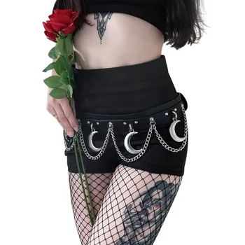 Elegantiškos Metalinės Grandinės PU Diržai Metalo Mėnulis Pakabučiai Gothic Punk Diržus Moterims, Merginos