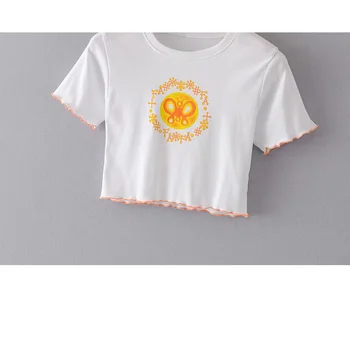 Elegantiškos Retro Harajuku Paprastas Atspausdintas Trumpas rankovėmis Aukštos juosmens Trumpas moteriški marškinėliai Saldus Vasaros Laukinių Moterų Topai