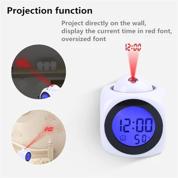 Elektroninis laikrodis Dėmesį Projekcija, Skaitmeninis Oro LCD Atidėti Žadintuvo Projektorius Spalvotas Ekranas LED Backlight Bell Laikmatis