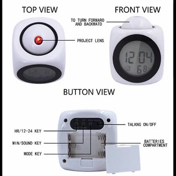 Elektroninis laikrodis Dėmesį Projekcija, Skaitmeninis Oro LCD Atidėti Žadintuvo Projektorius Spalvotas Ekranas LED Backlight Bell Laikmatis