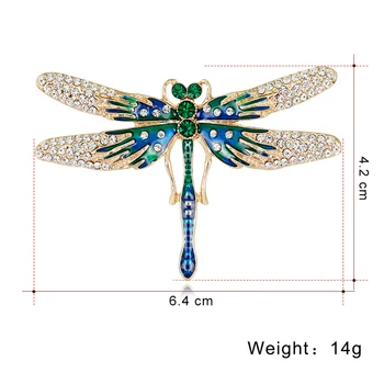 Emalio Dragonfly Sagė Žalia Kristalų, Sagės Kostiumų Moterys Šalis Apdailos Pin Vestuvių, Kalėdų Papuošalai Naujųjų Metų Dovana