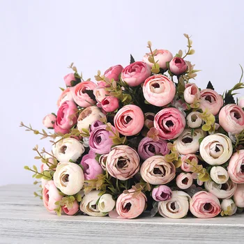 Europos Derliaus Dirbtinio Šilko Arbata, Rožių Žiedų, 6 galvos 4 Mažų pumpurų Puokštė Vestuvių Namų Retro Netikrą Gėlių Šalies PASIDARYK pats Apdailos