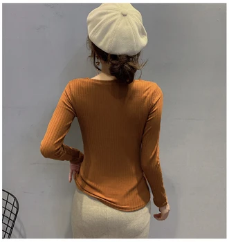 Europos Drabužius Seksualus V-Kaklo marškinėliai Moterims 2020 Naują Pavasario Rudens Mados Tee ilgomis Rankovėmis Viršūnes Ropa Mujer Dugno Marškinėliai T9D606