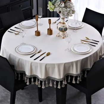 Europos didelis apskritojo stalo staltiesė audinio turas gryna spalva tamsiai modernus minimalistinis žurnalinis staliukas staltiesė
