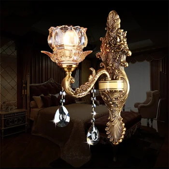Europos retro stiliaus visus aukso ir bronzos kristalų sienos lempos gyvenamasis kambarys, valgomasis, praėjimų, miegamojo sienos lempos nemokamas pristatymas