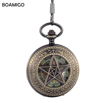 FOB vyrų kišeniniai senovinių mechaninių laikrodžių BOAMIGO skeletas romos numeris laikrodžiai vario star dizaino laikrodis reloj hombre