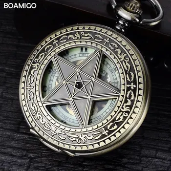 FOB vyrų kišeniniai senovinių mechaninių laikrodžių BOAMIGO skeletas romos numeris laikrodžiai vario star dizaino laikrodis reloj hombre