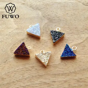 FUWO Trikampis Aura Druzy Pakabukas Su Titano Electroplated Raw Kvarco Kristalų Sankaupos, Papuošalai, Aksesuarai, Didmeninė PD146