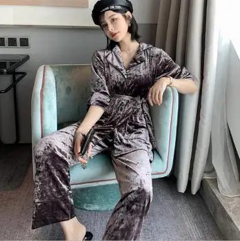 Fdfklak Temperamentas naujas sleepwear pižama moterims ilgomis rankovėmis ilgai ziajać pijama moterų atsitiktinis aukso aksomo šiltų namų drabužiai