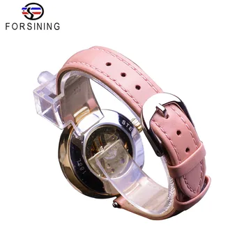 Forsining Pink Lady Diamond Automatinis Laikrodis Moterims Laikrodžiai Viršuje Montre Femme 2019 Aukso Skeletas Relogio Feminino Prekės Star Laikrodis