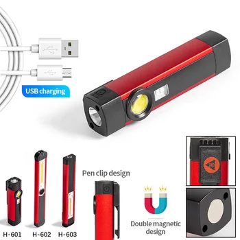 Galingas LED Darbo Šviesos Žibinto USB Įkrovimo COB Nešiojamų Pen Šviesos Lanterna Lauko Žibintuvėlis Linterna su Magnetu Lempos