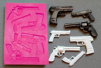 Ginklą, pistoletą ir Revolverį silikono fandont pelėsių Silicio gelio liejimo formų Šokolado tortas kepimo apdailos įrankiai, formos saldainiai