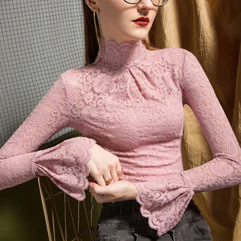 Golfo nėriniai, žemiausią marškinėliai moterims ilgomis rankovėmis rudens ir žiemos naujų 2020 m. užsienio stiliaus blyksnius palaidinės rankovės