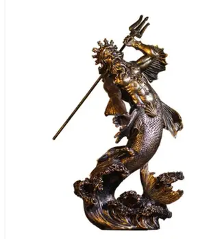 Graikų mitologinės kariai Rankdarbių paveikslas, skulptūra Dievas jūros Poseidonas namuose, aukštos kokybės apdailos produktų pav statula