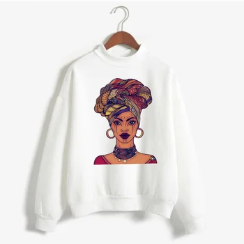 Graži Afrikos Mergina Grafinis Baltos Palaidinės Moterims, Estetinės Black Queen Puloveriai Melanino Poppin Moterų Hoodies Streetwear