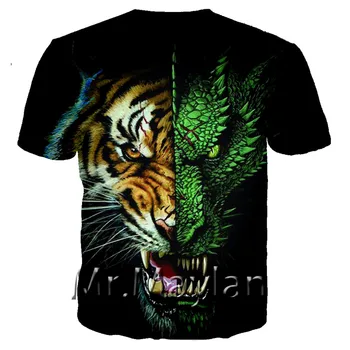 Gražus Tigras, Drakonas 3D visoje Spausdinti vyrų marškinėliai Harajuku Mados Trumpas rankovės marškinėliai, vasaros streetwear Unisex marškinėlius