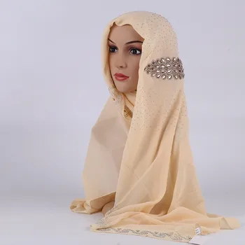 Gražus Vasaros Šifono Musulmonų Hijabs Aikštėje Šalikas Išskirtinį čekijos kalnų krištolas Modelis Islamo Ilgas Šalikas Skarelė 95x100cm