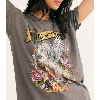 Gypsylady Rock & Roll vintage Black T-Shirt Naują Atvykimo marškinėliai moterims medvilnės grafinis spausdinti trumpomis rankovėmis vasarą tee moterims topai