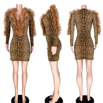 HAOYUAN Neon Stora Šalis Suknelė Moterims Rudenį Drabužių Cheetah Akių Pynimas ilgomis Rankovėmis Bodycon Suknelė Seksualus Kalėdų Klubas Suknelės