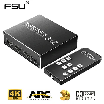 HDMI Matricos 3 2 out HDMI Jungiklis 2.0 4k 60Hz HDR 3x2 Audio Extractor ARC 