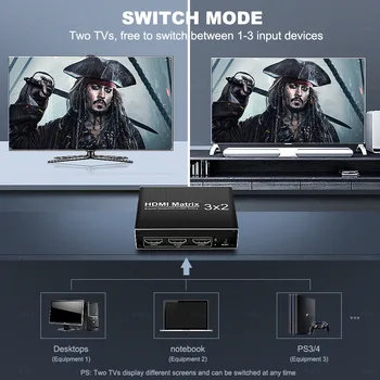 HDMI Matricos 3 2 out HDMI Jungiklis 2.0 4k 60Hz HDR 3x2 Audio Extractor ARC 