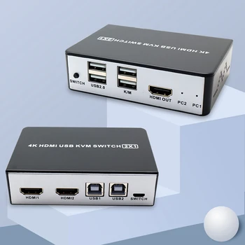 HDMI USB KVM SWITCH Hotkey Parama Perjungimo,4K/60Hz KVM Perjungiklis 2 in 1 Out Dalintis Spausdintuvu, Klaviatūra, Pelė