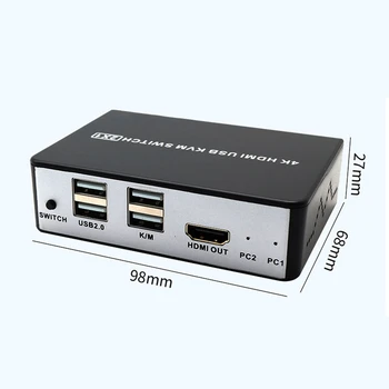 HDMI USB KVM SWITCH Hotkey Parama Perjungimo,4K/60Hz KVM Perjungiklis 2 in 1 Out Dalintis Spausdintuvu, Klaviatūra, Pelė