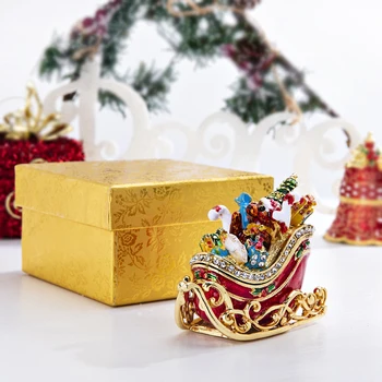 H&D Uždengimo Kalėdos ant Rogių Pakabukas Dėžutė Su Cirkonio Bejewelled Krištolo Papuošalų Laikymo Dėžutė Žiedas Turėtojas Kalėdų Dovana