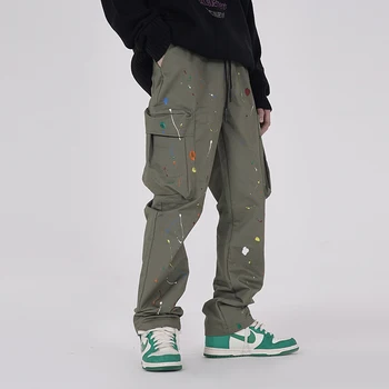 Harajuku Dažytos Streetwear Krovinių Pants Mens Raišteliu Pločio Kojų Atsitiktinis Kišeniniai Kelnės High Street Raišteliu Prarasti Sekti Kelnės