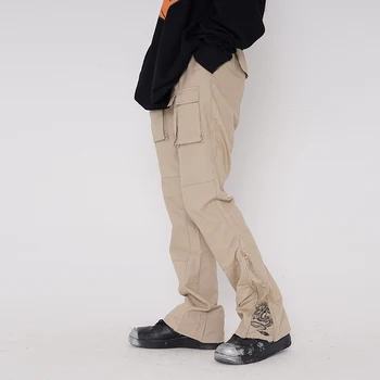 Harajuku Kinų Drakonas Siuvinėjimo Pusėje Užtrauktukas Flare Kelnės Vyrams ir Moterims Raišteliu Prarasti Atsitiktinis Kišenių Kelnės Streetwear