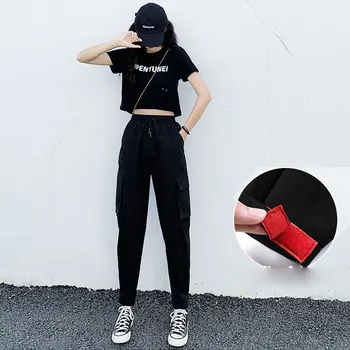 Harajuku Sweatpants Juoda Moterų Poilsiu Darbą Krovinių Kelnės Moterims Streetwear Didelis Juosmens Punk Plius Dydžio Kelnės Prakaito Kelnės 3xl