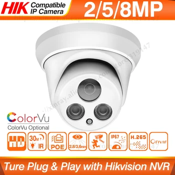 Hikvision Suderinama 5MP POE Dome IP Kamera 8MP Saugumo VAIZDO Kamera ColorVU IR 30m ONVIF H. 265 P2P Plug&play Saugumo IPC