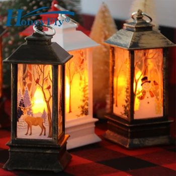 HoneyFly Kalėdų LED Žibinto Lempa AAA Varomas Žvakių šviesos Kalėdų Eglutė Deco Santa Claus Briedžių Kabo Lempa