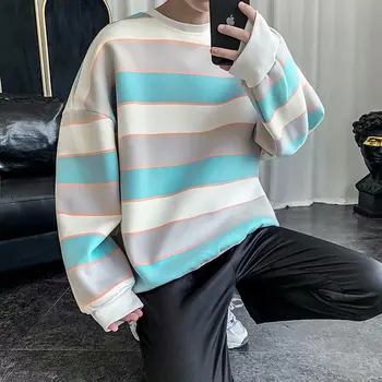 Honkongo stiliaus dryžuotas ilgomis rankovėmis džemperis berniukams korėjos stiliaus madinga striukė 2020 m. pavasarį ir rudenį gražus poros atsitiktinis