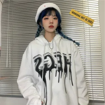 Hoodies Moterų Gobtuvu Aksomo Žiemos Korėjos Stiliaus Pora Prarasti Hip-Hop Streetwear Laišką Derliaus Moterų Hoodie Storesnis, Šiltas Viršūnės