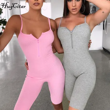 Hugcitar 2020 rankovių zip seksualus bodycon playsuit vasaros moterų mados streetwear komplektus atsitiktinis tampri įstaiga