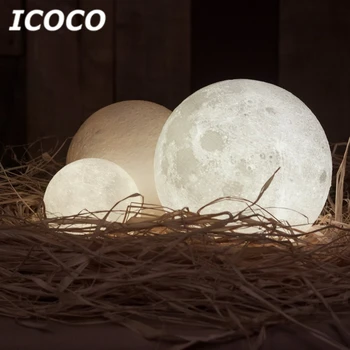 ICOCO 3D Spausdinimo Mėnulio Lempa, LED Mėnulio Palieskite Jutiklio Kontrolės Naktį Šviesos Darbalaukio Stalo Lempa Namų Dekoro Lašas Laivybos Karšto Pardavimo