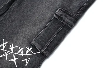IEFB Vyrų Streetwear Mados Black Jeans Grafiti Spausdinti Tiesiai Pločio Kojų Kelnės Hip-Hop Prekės Prarasti Atsitiktinis Džinsinio audinio Kelnės Naujas