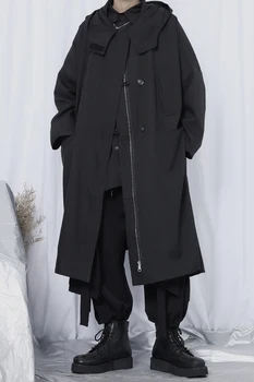 IEFB /vyriški drabužiai Švarkelis vyro ilgas kailis negabaritinių prarasti gobtuvu ilgomis rankovėmis japonija stiliaus didelis dydis ilgos tranšėjos vyrų 9Y2517