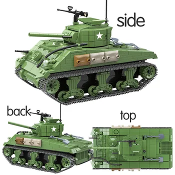 II pasaulinio karo JAV Armijos M4A1 Sherman Tankas Karinės ww2 Bakas Blokai Kareivis Duomenys Ginklas, Ginklai, Žaislai mergaitėms Dovanų