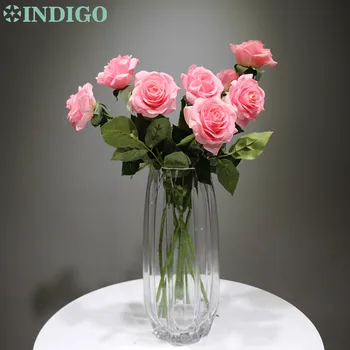 INDIGO - 5vnt/Daug Latekso Danga Pink Rose Nekilnojamojo Touch Rose Dirbtinių Gėlių Vestuvių Gėlių Šalies Atveju kreminė