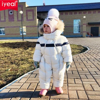 IYEAL Naujausias Žiemą, Vaikų, Kūdikių Drabužiai Gobtuvu Natūralių Kailių Tirštėti Šiltas Rompers Vaikas Berniukas Jumpsuit Kūdikio Mergina Snowsuit Outwear
