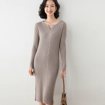 Ilgas megztinis suknelė moterų žiemos pagrindinio megztiniai mados kelio ilgis priklauso puloveriai, megzti ponios atsitiktinis viršūnes megztiniai