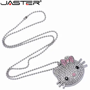 JASTER Mados karšto pardavimo Kristalų KT katė galvos + grandinės kūrybos USB 2.0 4GB 8GB 16GB 32GB 64GB Išorės Saugojimo USB flash drive
