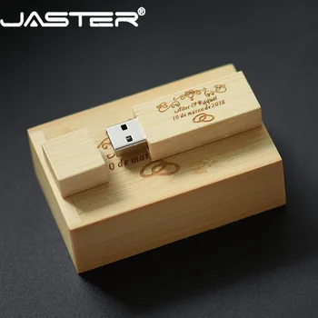 JASTER (nemokamai logotipą) Fotografijos Klientų LOGOTIPĄ, Medinės USB 2.0 flash drive+BOX pendrive 4 GB 16GB 32GB 64GB vestuvių dovana