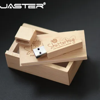JASTER (nemokamai logotipą) Fotografijos Klientų LOGOTIPĄ, Medinės USB 2.0 flash drive+BOX pendrive 4 GB 16GB 32GB 64GB vestuvių dovana